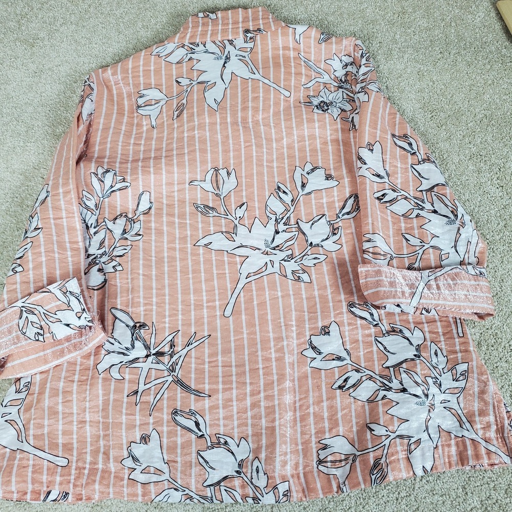 MULTIPLES Women's Blouse Peach Color 3/4 Sleeves  Turn-Up Cuff Button Front - Picture 2 of 16